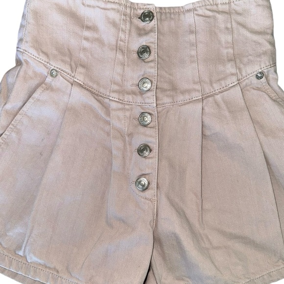 We The Free People Paris Pleated High Rise Button Up Macaroon Beige Denim 24 - Picture 3 of 16